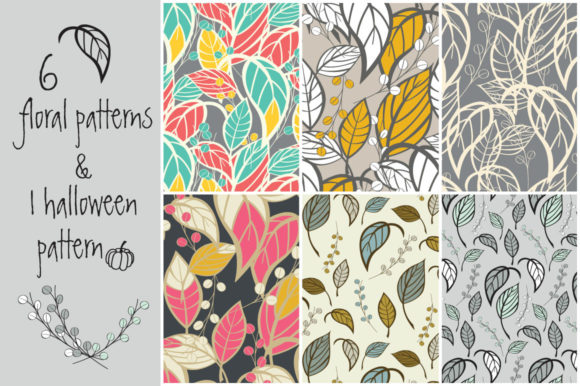 6 Floral Patterns + 1 Halloween Design Pack