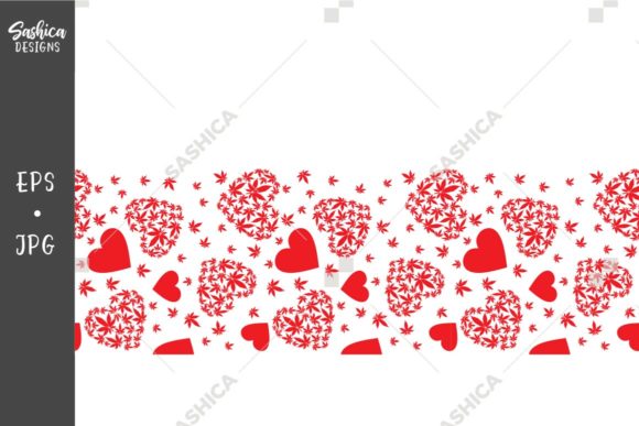 Red Heart with Pot Leaves Pattern Border