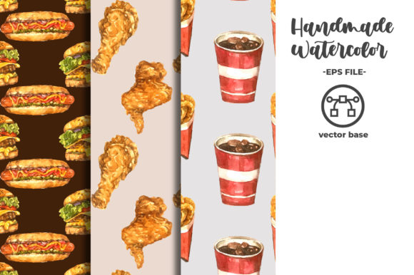 Watercolor Fast Food Pattern: A Retro Twist on Digital Design